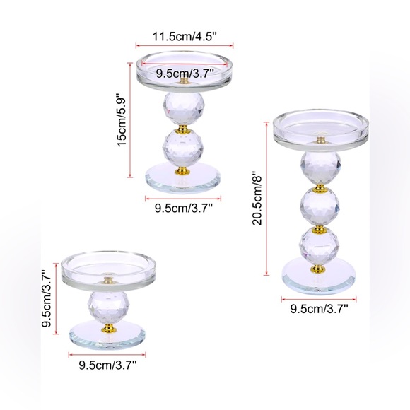 Gold Crystal Glass Pillar Candlestick Holders Set of 3 with Candles Centerpiece - Picture 4 of 5